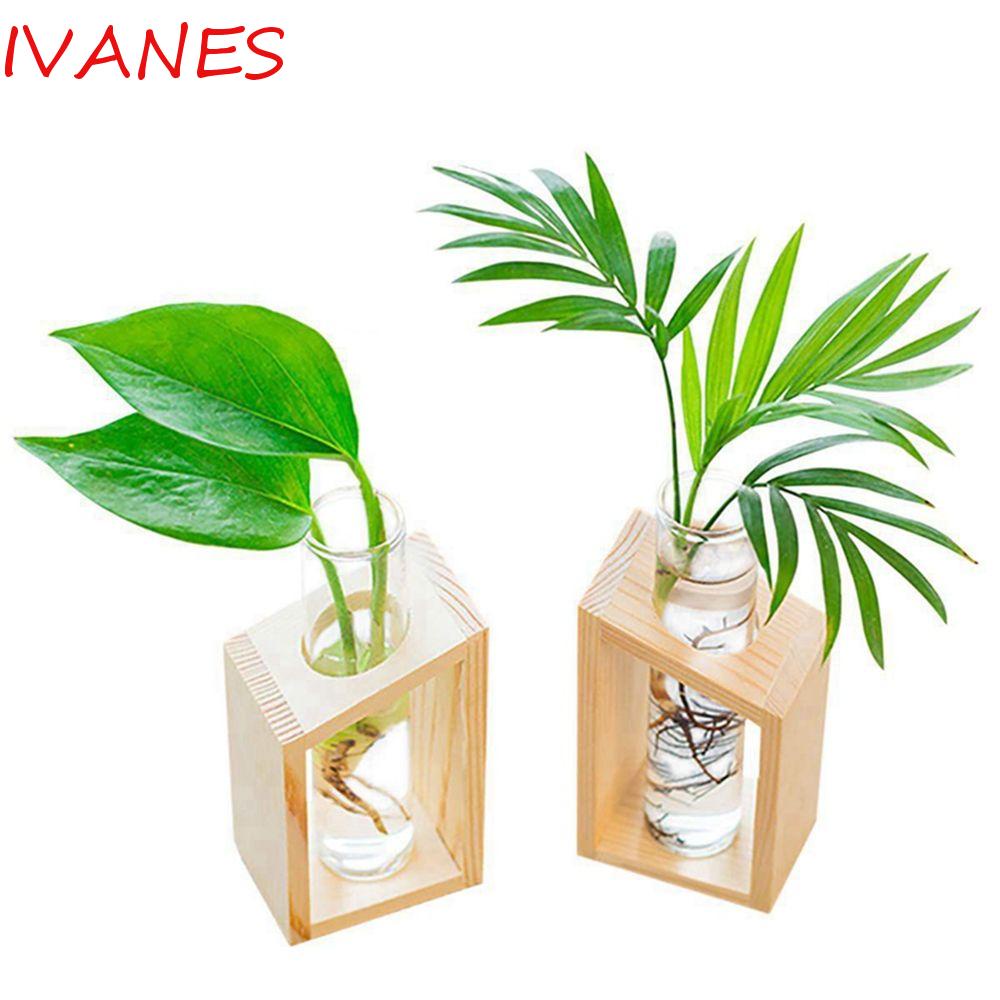 Bình Hoa Thủy Tinh Kèm Giá Đỡ Bằng Gỗ Dùng Trang Trí Tiệc Cưới