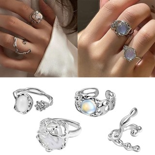 Nhẫn Mạ Vàng / Bạc 2K Đính Đá Opal Độc Đáo Phong Cách Boho
