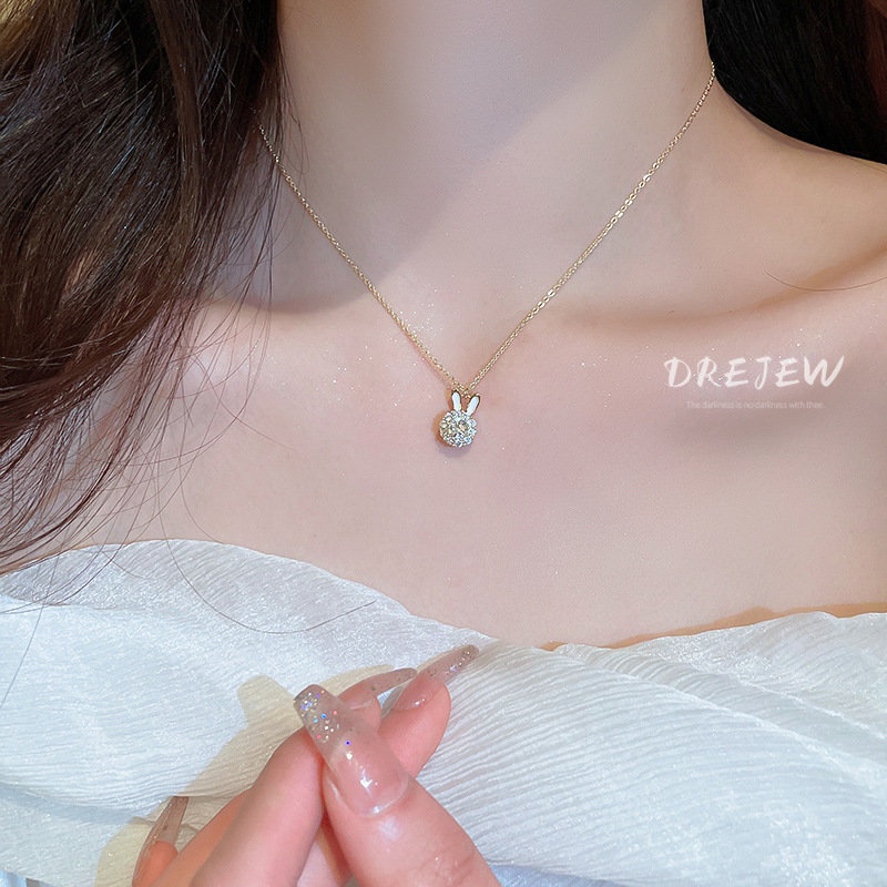 DREJEW Vòng cổ mặt hình thỏ đính đá zircon thời trang cho nữ