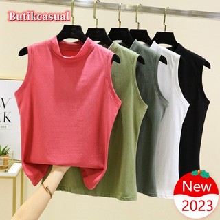 Áo thun nữ modal cotton mùa hè 2023 áo không tay trơn dáng rộng hàng đầu Áo thun cổ rùa Áo thường ngày
