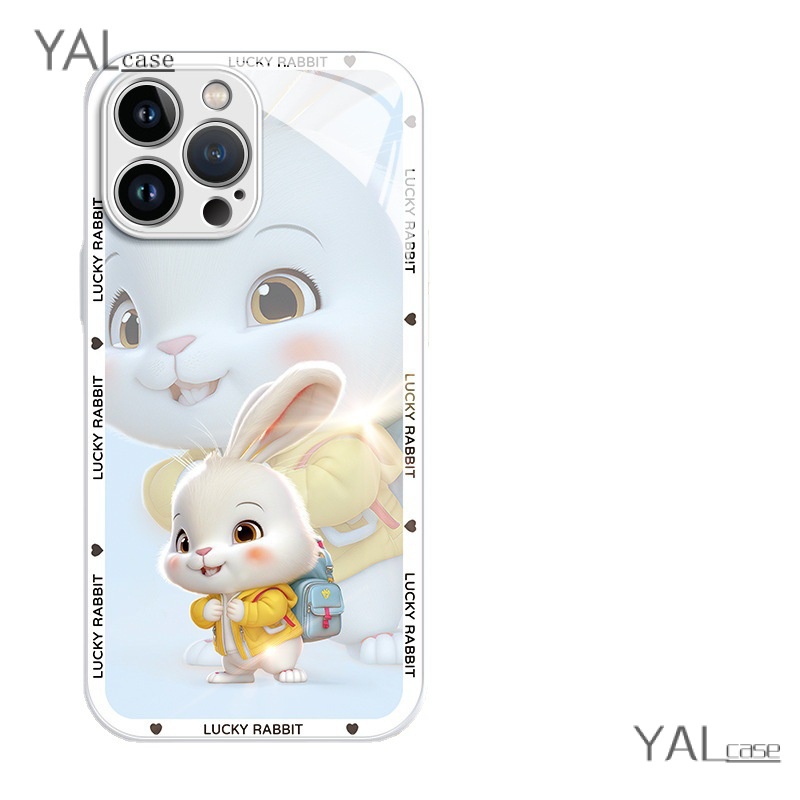 Ốp Điện Thoại Mặt Kính Hình Thỏ Đeo Balo Cho Iphone 11promax 8plus 7plus xsmax 13Pro 14Promax 11 / 12 13promax