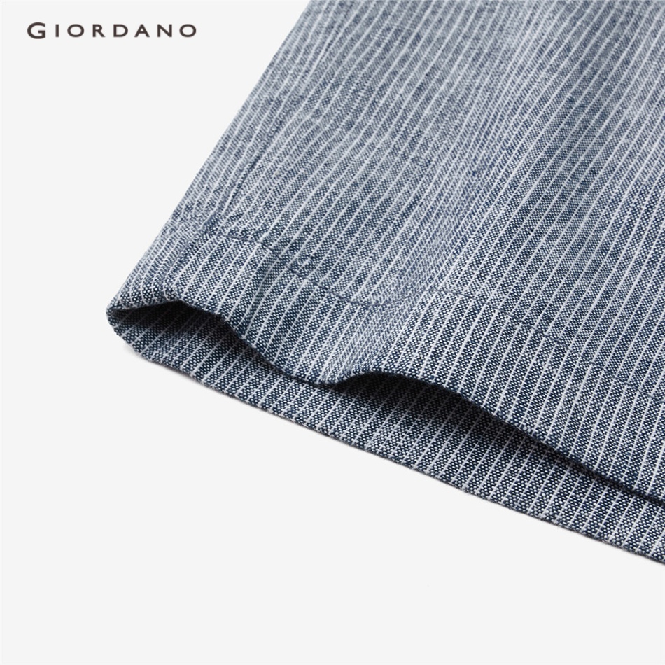 Quần short GIORDANO 01103340 vải linen cotton lưng co giãn 1 nữa thời trang