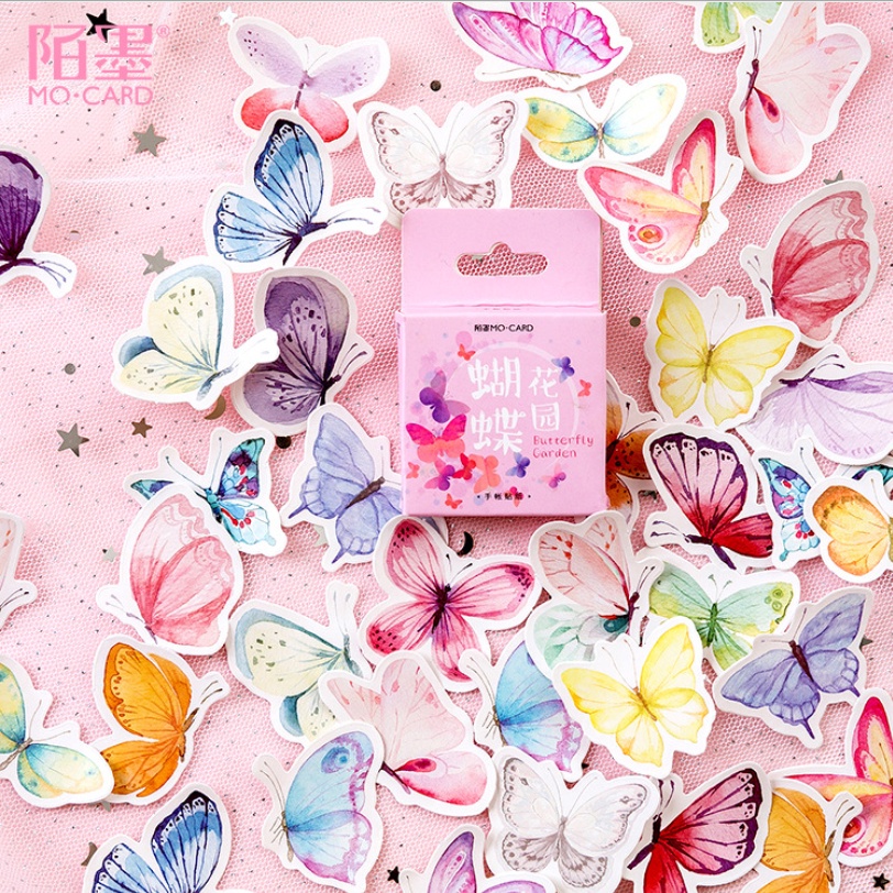 Hộp 46 miếng sticker mẫu color butterfly đàn bướm sắc màu