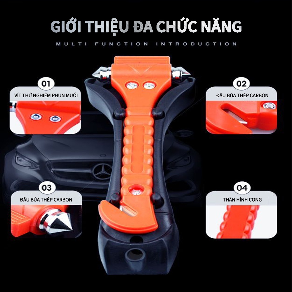 【FREESHIP】Búa Thoát Hiểm Phá Kính Nguy Cấp Ô Tô - Có Dao Cắt Dây An Toàn Xe Hơi