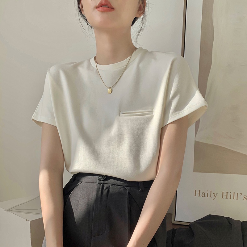 SUXI Áo Thun Tay Ngắn Cổ Tròn Màu Trơn Đơn Giản Thời Trang Mùa Hè Cho Nữ