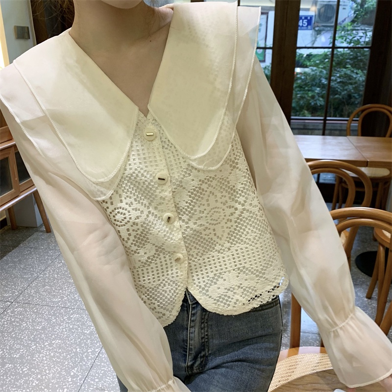 IELGY Áo Sơ Mi Dài Tay Phối Ren Thời Trang Dành Cho Nữ