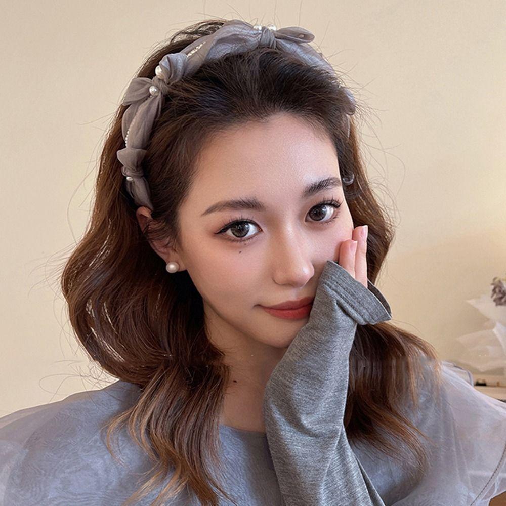 ANEMONE Băng Đô Rửa Mặt Trang Điểm Vải Lưới Mỏng Đính Nơ Kiểu Retro Dễ Thương Cho Bạn Gái