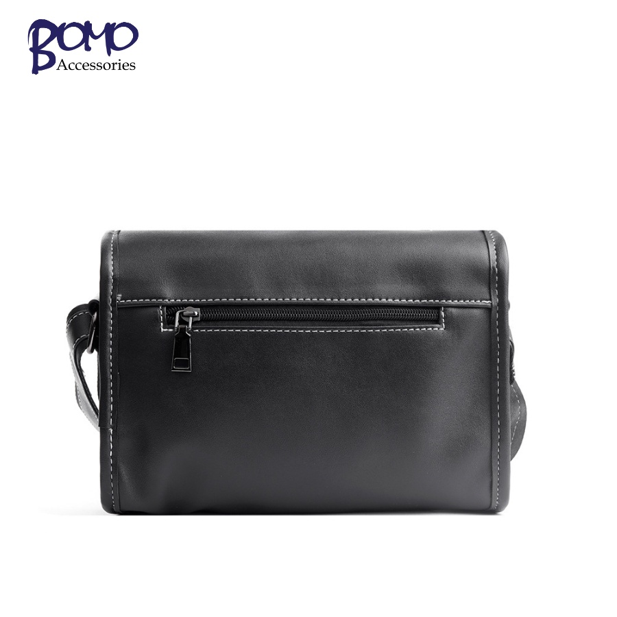 Túi đeo chéo đeo vai nam dạng hộp vuông ngăn siêu rộng da pu đen trơn kẻ caro cao cấp chống nước thời trang BOMO