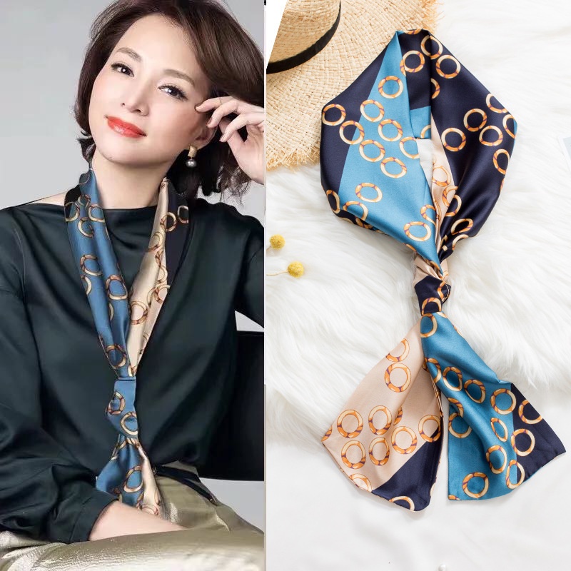 Khăn Lụa Nhỏ Mùa Xuân Thu Mỏng Cho Nữ Phong Cách Hàn Quốc Đa Năng Mỏng Hẹp Dài Dài Buộc Tóc Khăn Vuông Thanh Lịch Khăn Choàng Sơ Mi