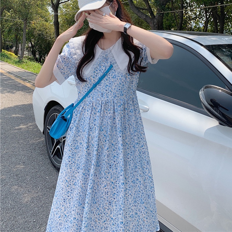 IELGY   Đầm Midi Cổ Búp Bê Họa Tiết Hoa Ngọt Ngào Thời Trang Cho Nữ