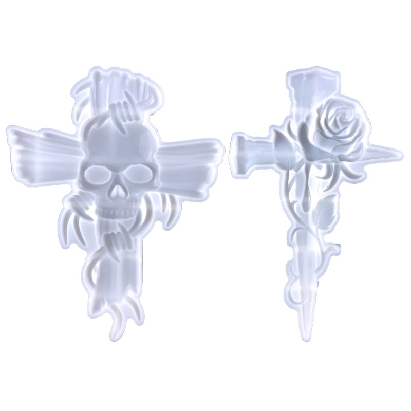 Khuôn Silicon Hình Đầu Lâu Hoa Hồng / Chữ Thập / Đầu Lâu Bằng Epoxy Treo Tường Trang Trí DIY