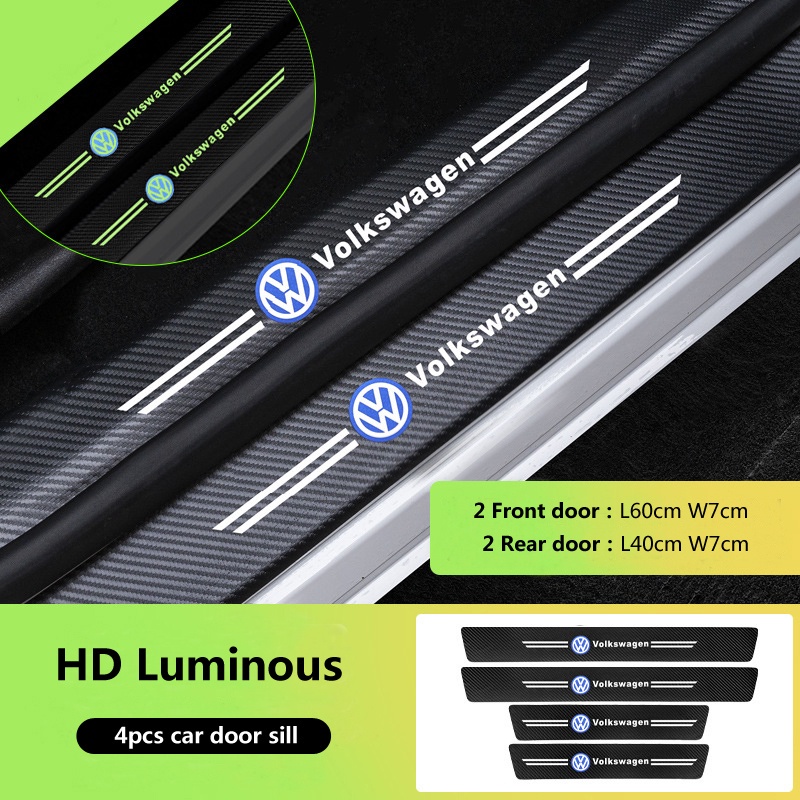 Bộ 4 Miếng Dán Sợi Carbon Dạ Quang Bảo Vệ Cửa Xe Hơi Chống Trầy Xước