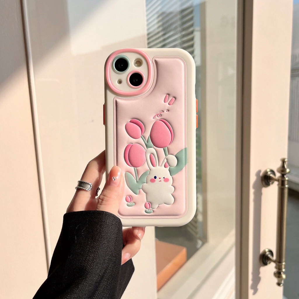 Ốp Điện Thoại TPU PC Silicon Mềm Chống Rơi Hình Hoa Tulip / Thỏ Dễ Thương Cho iPhone 14 13 12 11 Pro Max