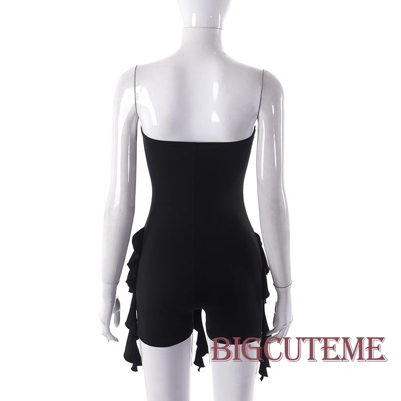 Bộ Áo Liền Quần Ngắn Ôm Ngực Không Dây Phối Bèo Nhún Thời Trang Cho Nữ