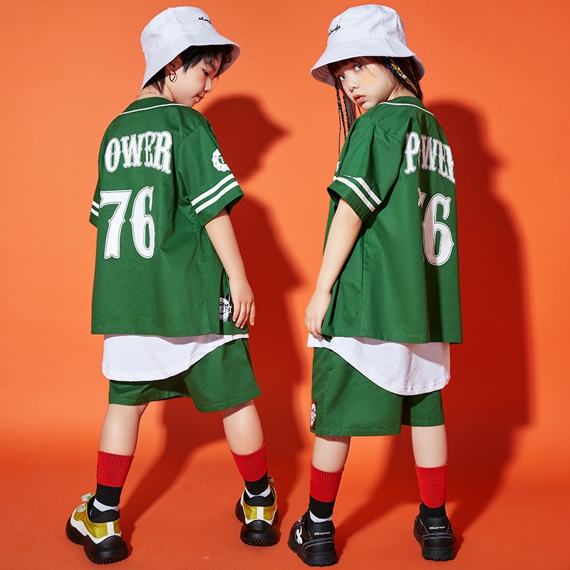 Bộ Đồ Thời Trang Mùa Hè Màu Xanh Lá / Đỏ Phong Cách Hip Hop Cho Bé Trai / Gái