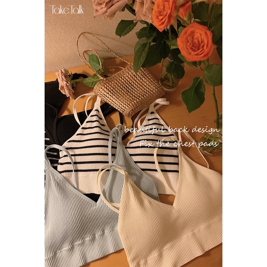 Take Talk Áo Lót Hai Dây Kẻ Sọc Thoáng Khí Cho Nữ