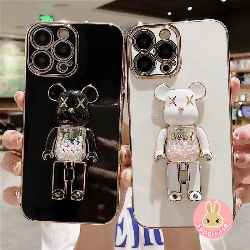 Ốp Điện Thoại TPU Mềm Mạ Viền Thẳng Có Giá Đỡ Hình Gấu Cho Vivo iQOO Neo 7 Z6 10 9 Pro Z1X