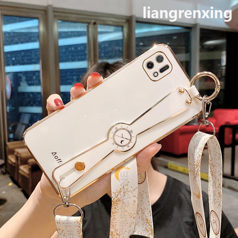 Ốp điện thoại có dây đeo chéo ốp lưng OPPO a16k Ốp Điện Thoại Silicon Mềm Mạ Điện Chống Sốc Bảo Vệ Cho OPPO a16k DDZBWD01 viền vuông cute