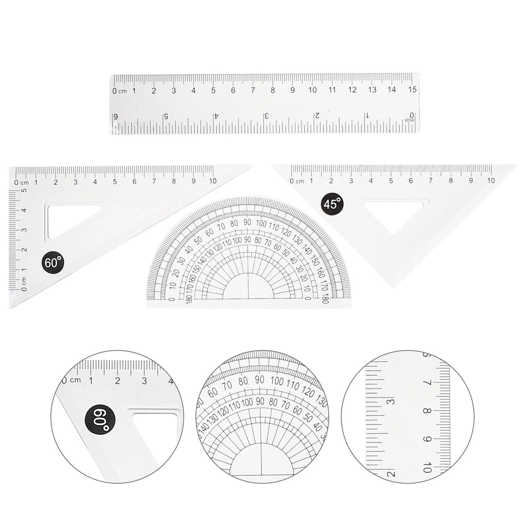 4 Sets Drafting Drawing Precise Measuring Rulers Professional Drafting Kit for Math Geometry School