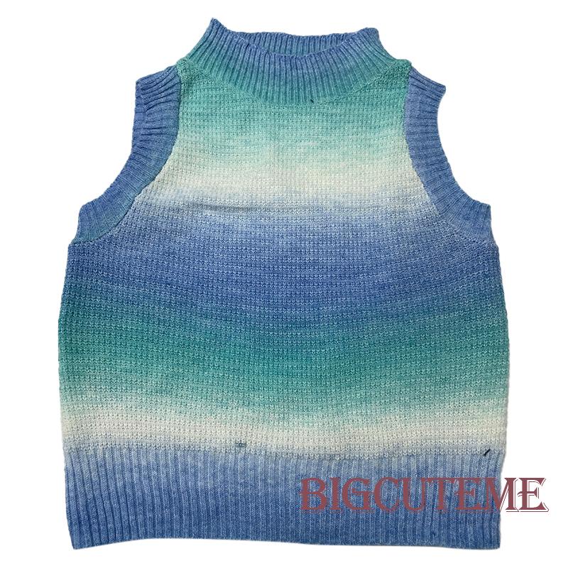 Áo Croptop Dệt Kim Không Tay Cổ Cao Hở Lưng Màu Gradient Thời Trang Mùa Hè Dành Cho Nữ