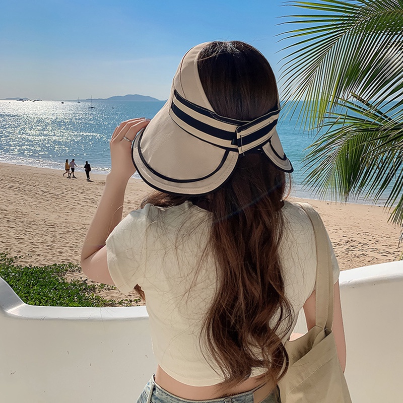 Ygt Mũ Rộng Vành Chống Nắng Tia UV Họa Tiết Kẻ Sọc In Chữ Thời Trang Đi Biển Mùa Hè Cho Nữ