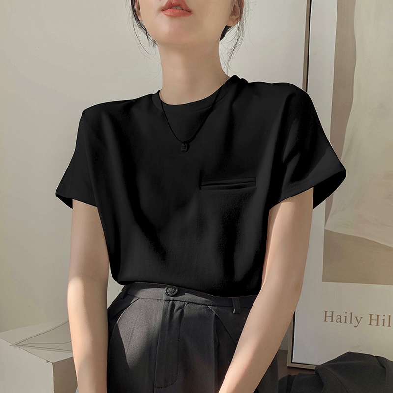 SUXI Áo Thun Tay Ngắn Cổ Tròn Màu Trơn Đơn Giản Thời Trang Mùa Hè Cho Nữ