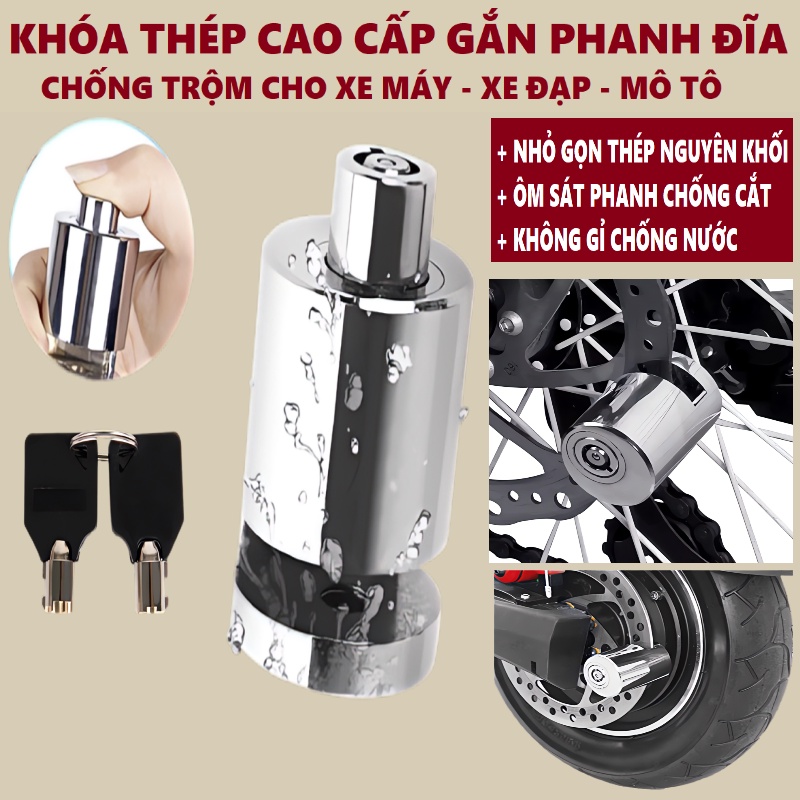 Khóa Đĩa Xe Máy Xe Đạp Chống Trộm, Ổ Khoá Gắn Đĩa Xe Thép cao cấp siêu cứng chống gỉ sét bền bảo hành 12 tháng.