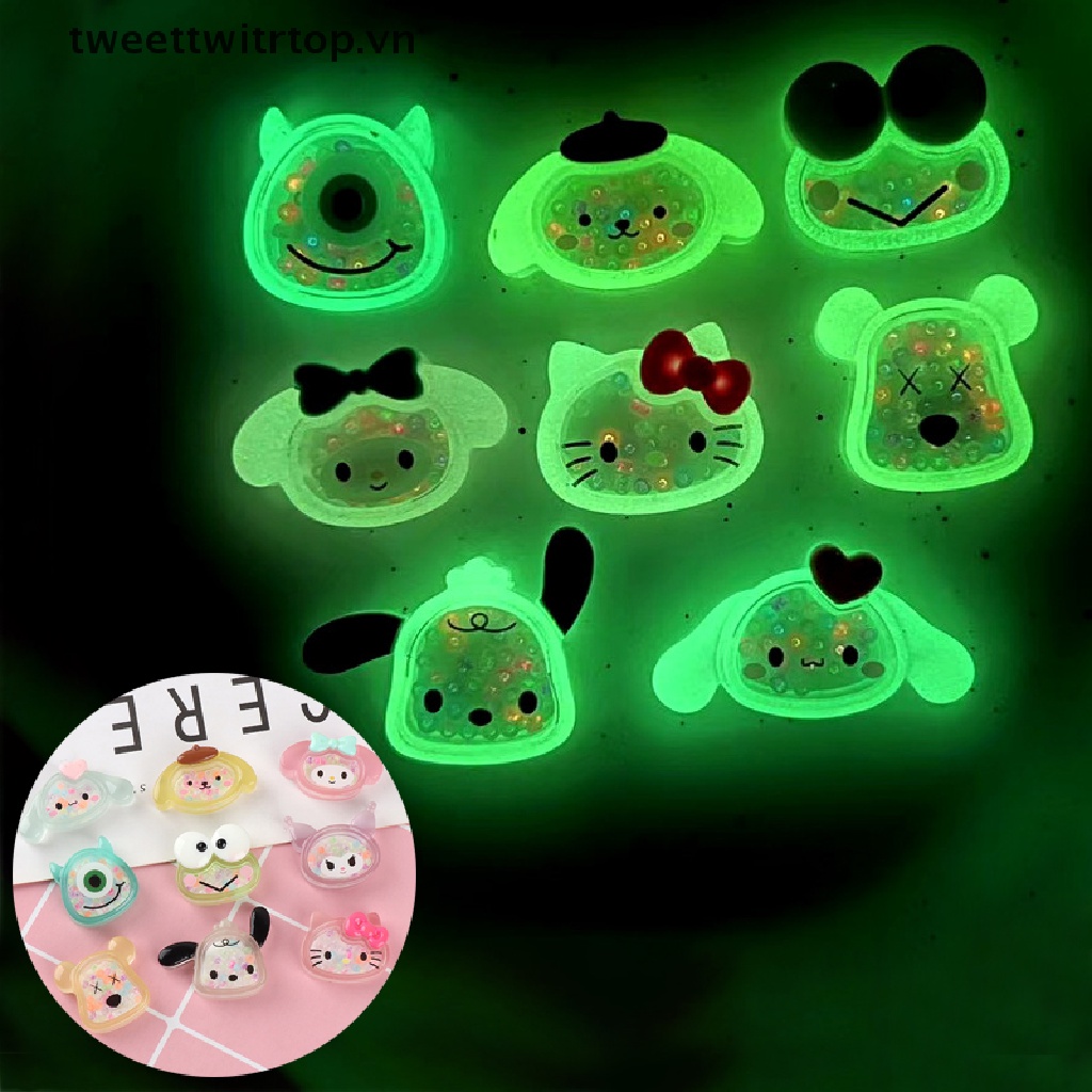Bộ 5 Keo Dán Trang Sức Hình Mèo Kitty / Cinnamoroll / Melody Dạ Quang Diy