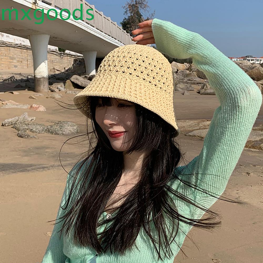 Mũ tai bèo đan cói che nắng chống UV màu trơn xinh xắn cho nữ