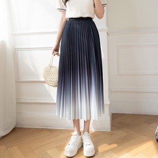Chân váy chữ a lưng cao xếp ly màu sắc gradient phong cách hàn quốc thời trang cho nữ