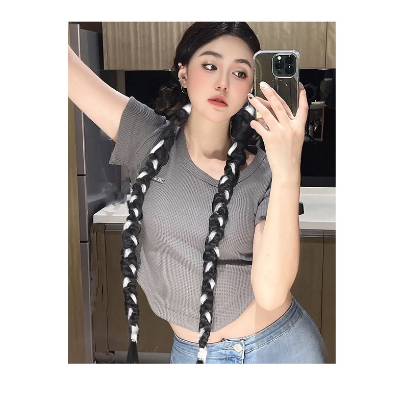 Tóc giả thắt bím MISS FANCY bằng sợi bạc kiểu 2 bên thời trang dài 60cm