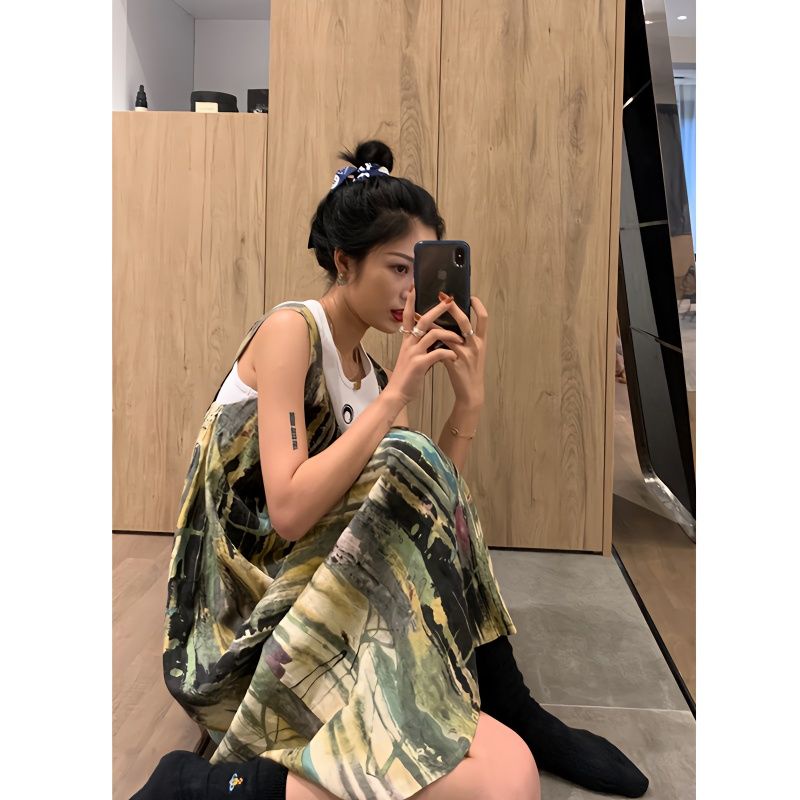 Giải Tỏa mylittlebanana 23SSS / cô gái sinh viên nghệ thuật ở đâyĐầm Dây In Họa Tiết Chống Nhòe Phong Cách Thời Trang Dành Cho Nữ