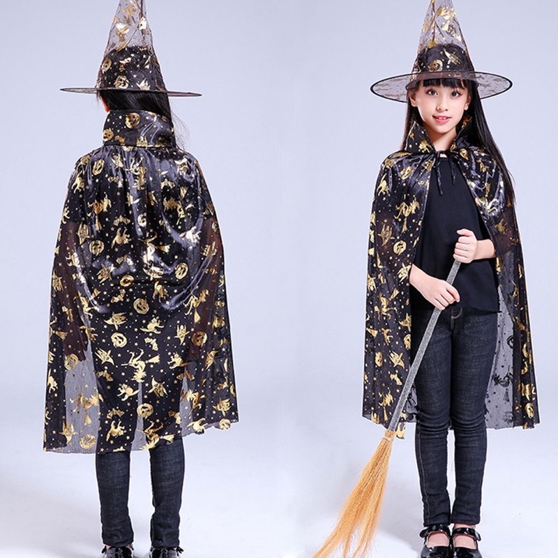 Set 2 Món Áo Choàng Và Nón Hóa Trang Phù Thủy Cho Bé Dịp Halloween