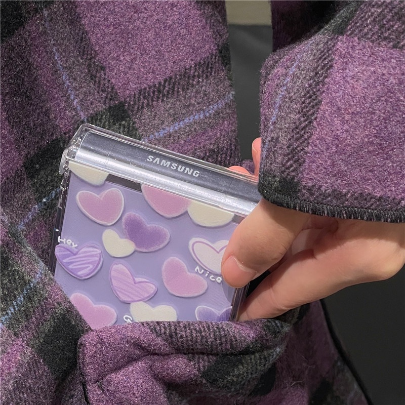 Bao Da Điện Thoại Họa Tiết Trái Tim Dễ Thương Cho samsung galaxy z flip 3 4 5 z flip5 zflip5 zflip3 zflip4 Ốp