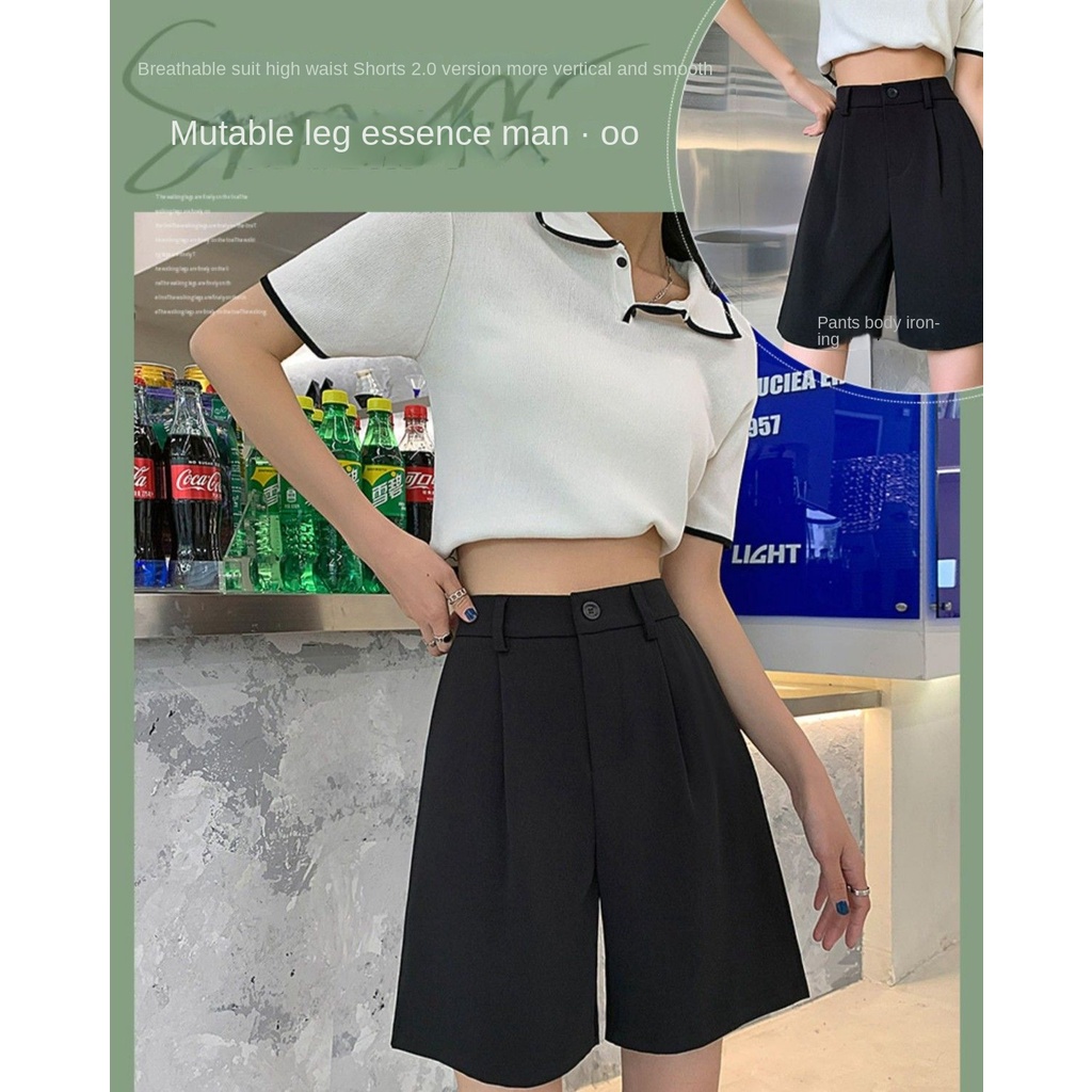 Quần Short Kaki Lưng Cao Ống Rộng Dáng Chữ A Thời Trang Mùa Hè Cho Nữ