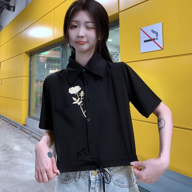 Áo Sơ Mi Crop top Tay Ngắn Thêu Họa Tiết Thời Trang Mùa Hè Hàng Mới Dành Cho Bạn Nữ