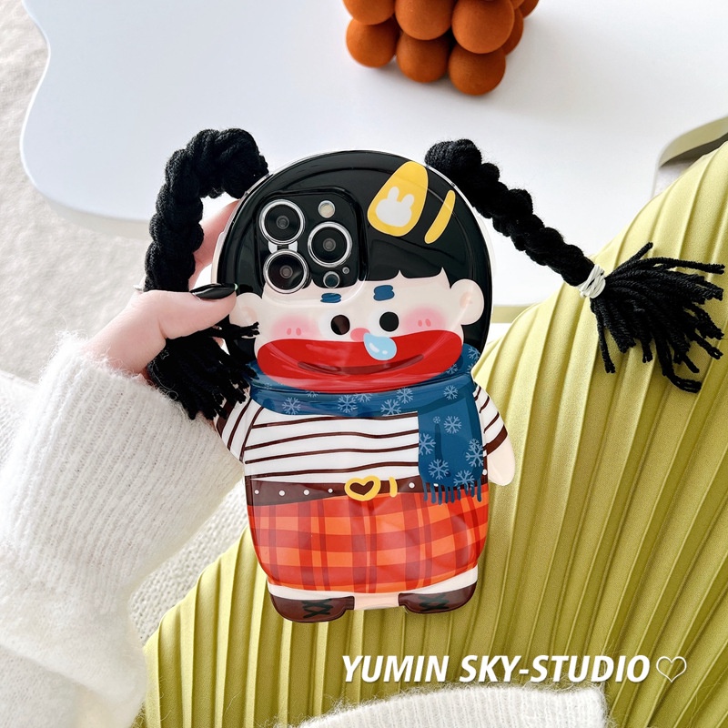 Ốp Điện Thoại Silicon Dẻo Họa Tiết Cô Gái Bện DIY Dễ Thương Cho Iphone 14promax 13 13promax 12 14pro 11