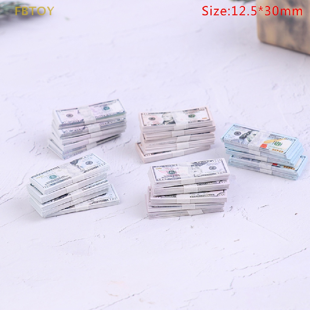 Set 100 Tờ Tiền Đô La 5 / 10 / 20 / 50 / 100 Trang Trí Nhà Búp Bê 1: 12