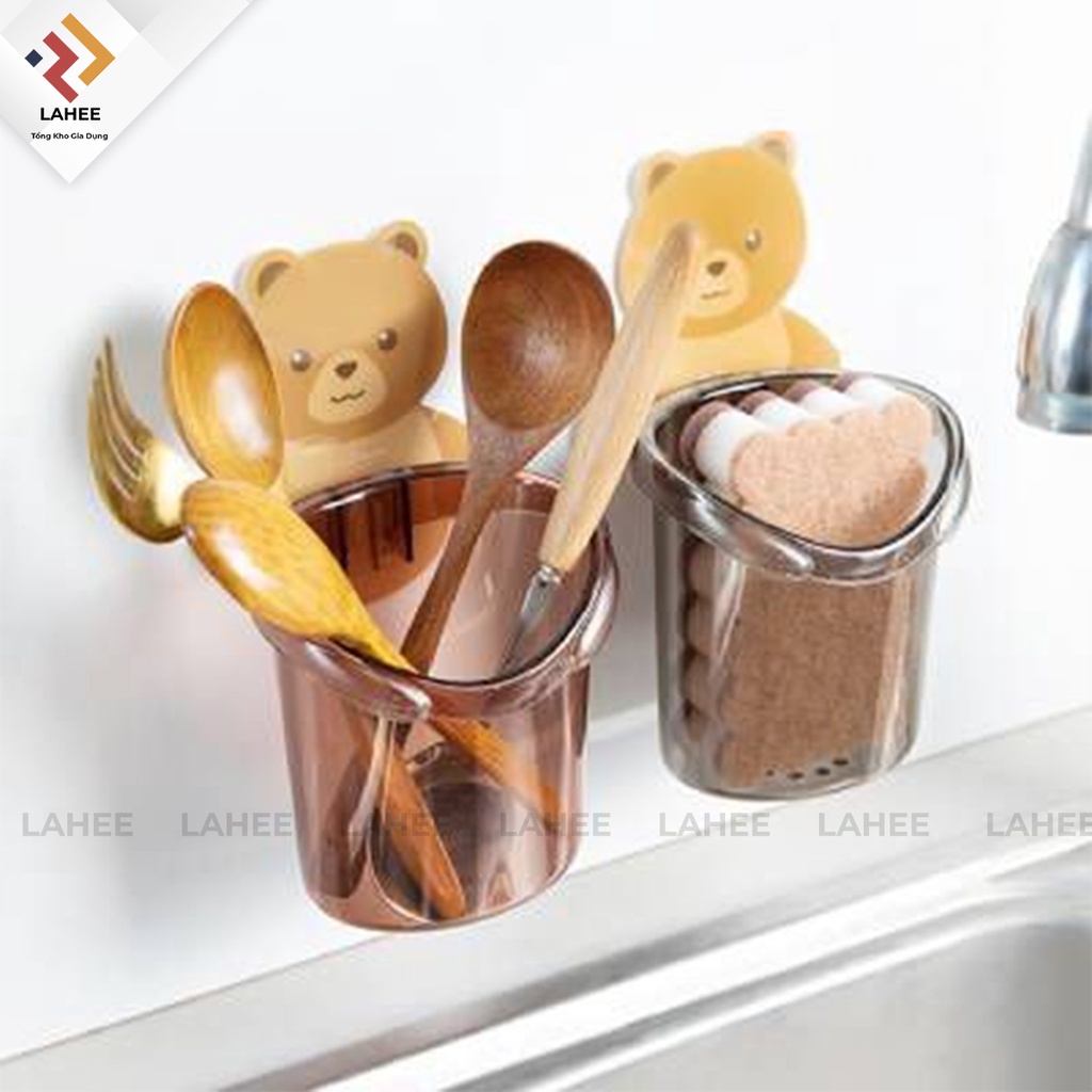 Cốc dán tường nhà tắm đựng bàn chải đánh răng hình gấu dễ thương.