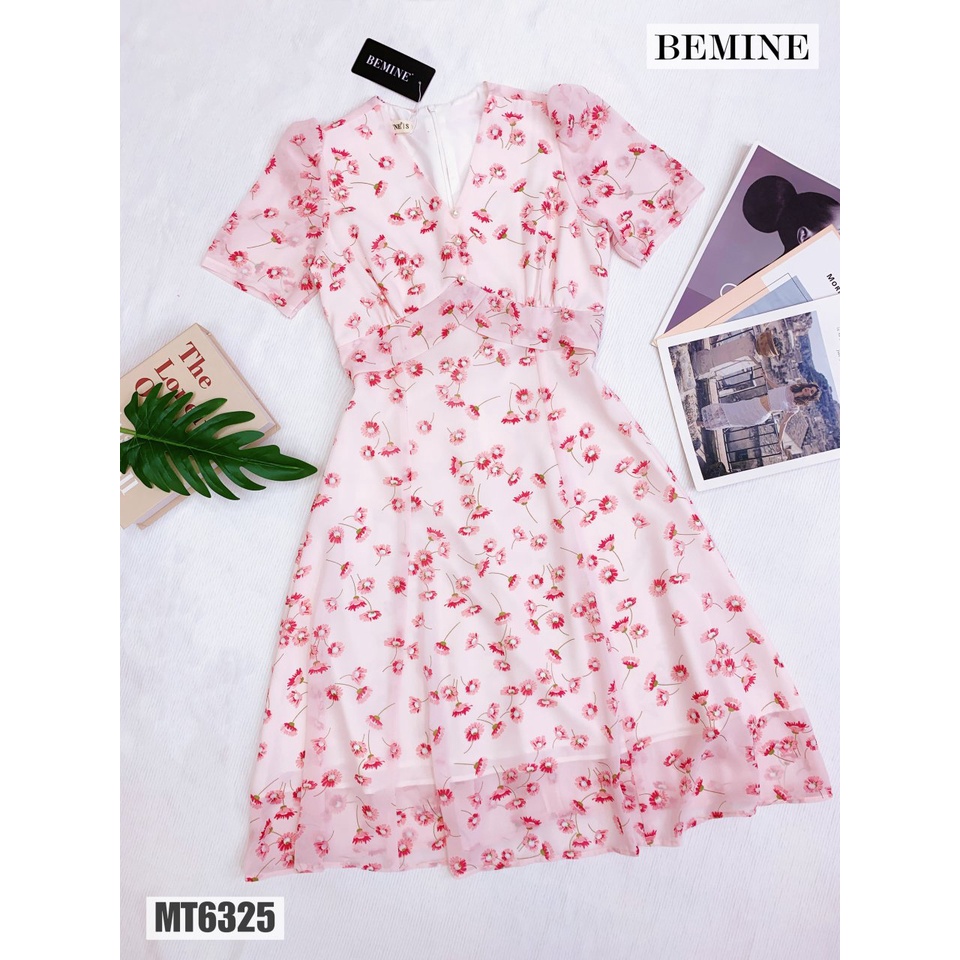 Đầm hoa nhí cổ V váy xòe BEMINE MT6325