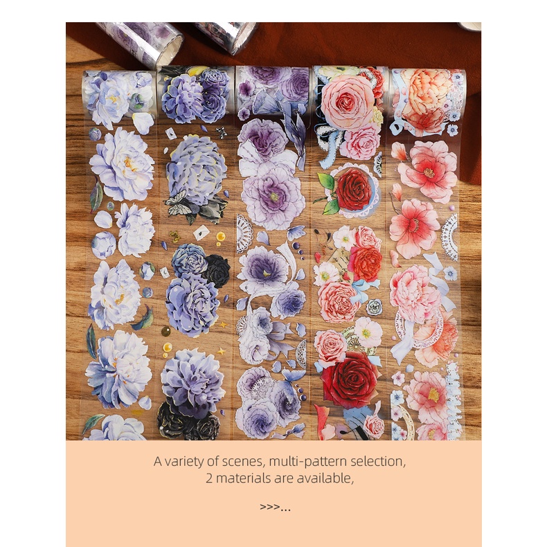 Cuộn Băng Keo Giấy Washi 200cm / 500cm In Họa Tiết Hoa Trang Trí Đa Ứng Dụng