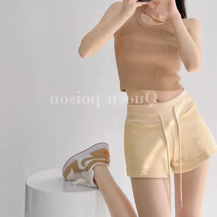 Ethelgirl Quần Short Thể Thao Lưng Cao Dây Rút 4 Màu Sắc Lựa Chọn Phong Cách Hàn Quốc Cho Nữ