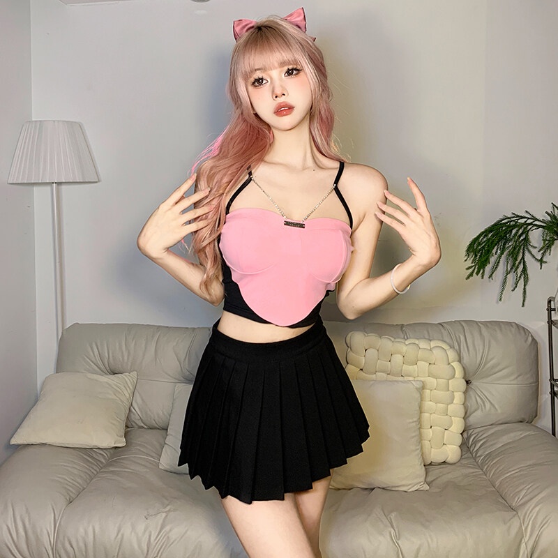 Kliou 2023 new Áo Sát Nách Cổ Yếm Màu Hồng Ngọt Ngào Dễ Thương Thời Trang Mùa Hè 2023