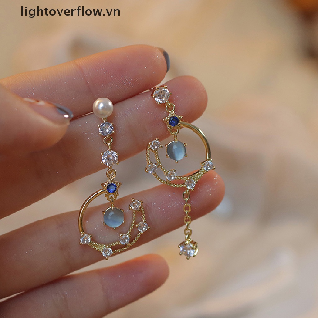 1 Đôi Bông Tai Hình Mặt Trăng Đính Pha Lê Xanh Dương Thời Trang Dành Cho Nữ