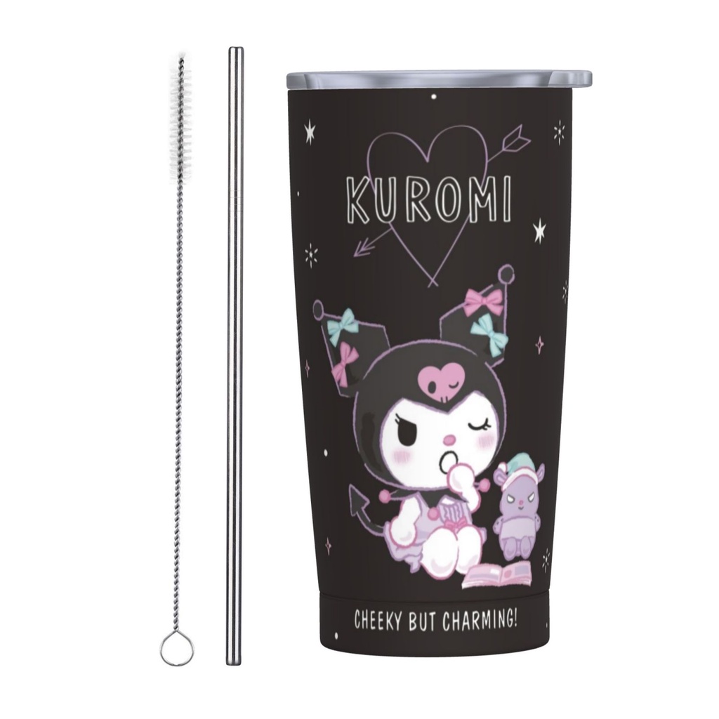 Cốc Cà Phê Sanrio Kuromi 20oz (Có Ống Hút) PS, 304, Bên Ngoài 201 Chất Liệu