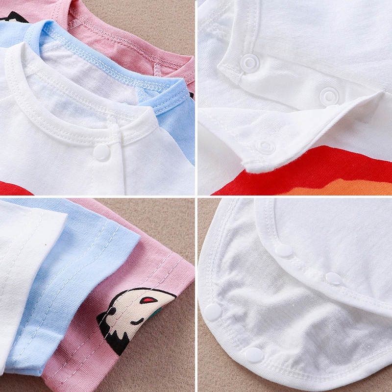 Áo Liền Quần Bằng Cotton Tay Ngắn Thoáng Khí In Họa Tiết Hoạt Hình Chú Gấu / Thỏ Màu Cầu Vồng Dễ Thương