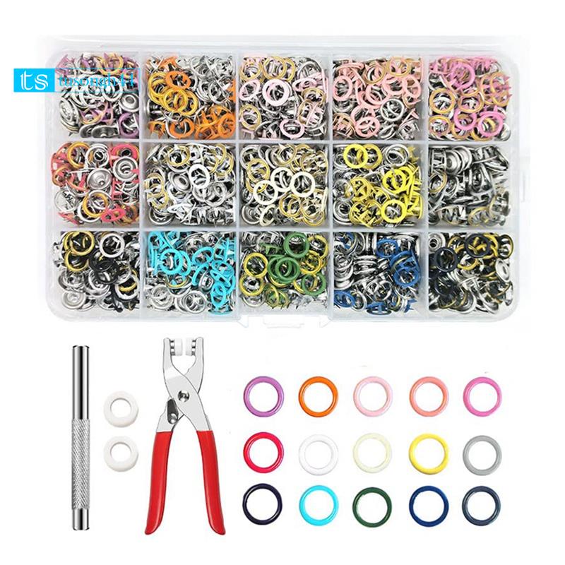 Bộ 300 Nút Bấm Bằng Kim Loại Kèm Dụng Cụ Đóng Mở Dành Cho Quần Áo / Danh Thiếp (15 Màu)