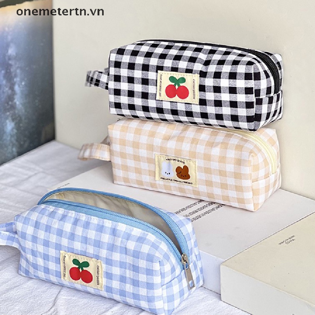 Onemetertn Túi Canvas Đựng Bút Chì / Mỹ Phẩm / Tiền Xu / Đồ Trang Điểm Họa Tiết Kẻ Sọc Caro Dễ Thương VN