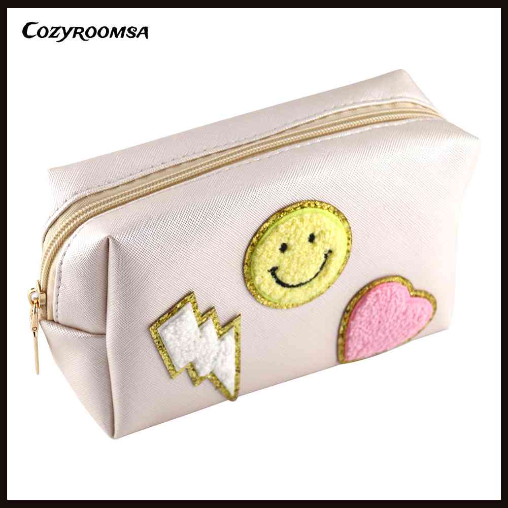 Túi Đựng Mỹ Phẩm Da PU Chống Thấm Nước Họa Tiết Mặt Cười Dễ Thương