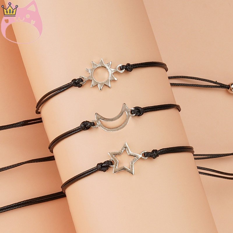 Set 3 Vòng Tay Hợp Kim Họa Tiết Mặt Trời / Trăng / Sao Có Thể Điều Chỉnh Cho Mẹ Và Con Gái HGFJP5